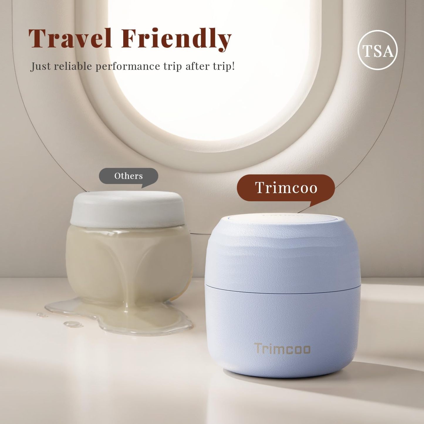Trimcoo New Travel Toiletry Containers [Ultra Leakproof] TSA-Approved, PLA Hard Shell Jars with 5 Magnetic Labels, Wide Mouth Bottles for Lotion, Cleanser, Shampoo, Conditioner, Blue, 3 Pack, 1OZ