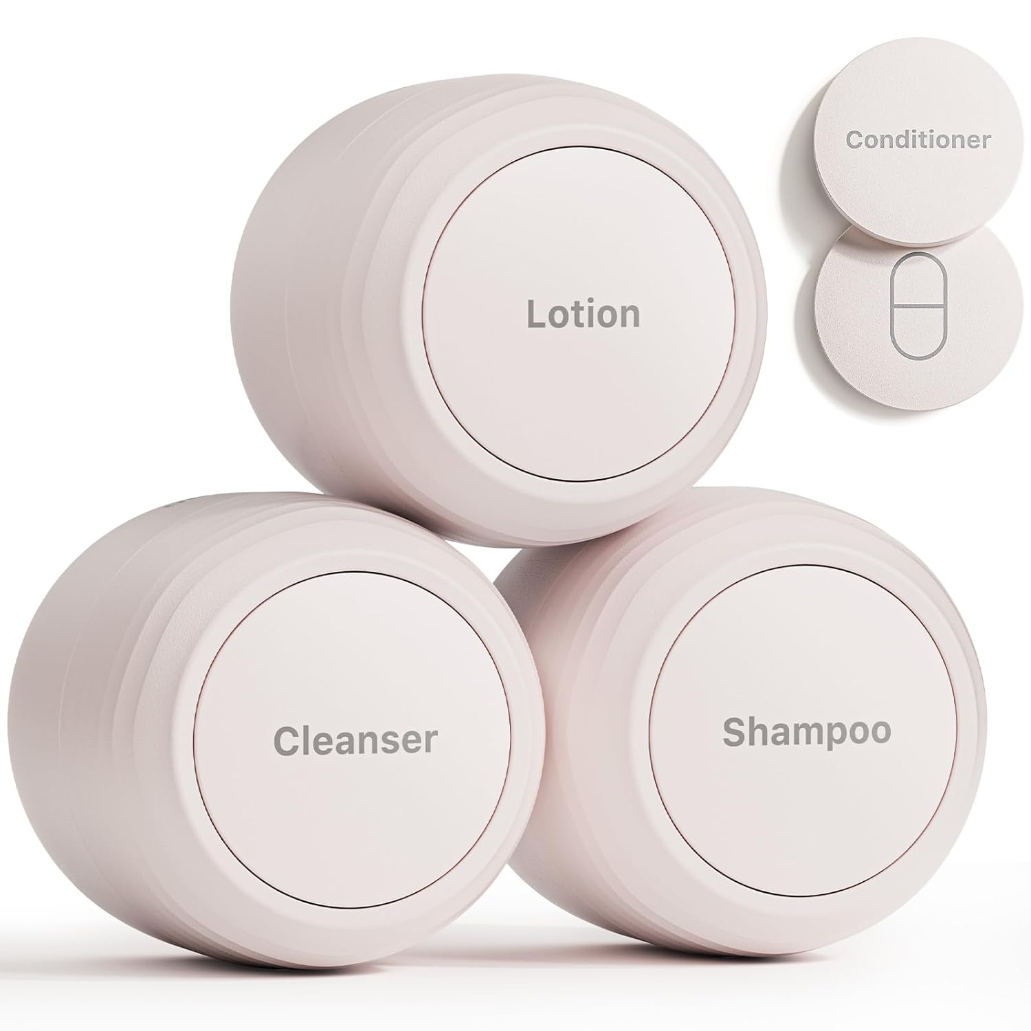 Trimcoo New Travel Toiletry Containers [Ultra Leakproof] TSA-Approved, PLA Hard Shell Jars with 5 Magnetic Labels, Wide Mouth Bottles for Lotion, Cleanser, Shampoo, Conditioner, Beige, 3 Pack, 1OZ