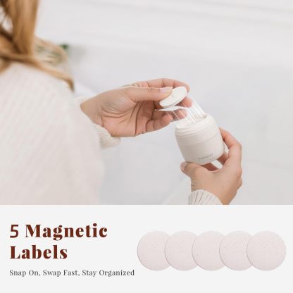 Trimcoo New Travel Toiletry Containers [Ultra Leakproof] TSA-Approved, PLA Hard Shell Jars with 5 Magnetic Labels, Wide Mouth Bottles for Lotion, Cleanser, Shampoo, Conditioner, Beige, 3 Pack, 1OZ