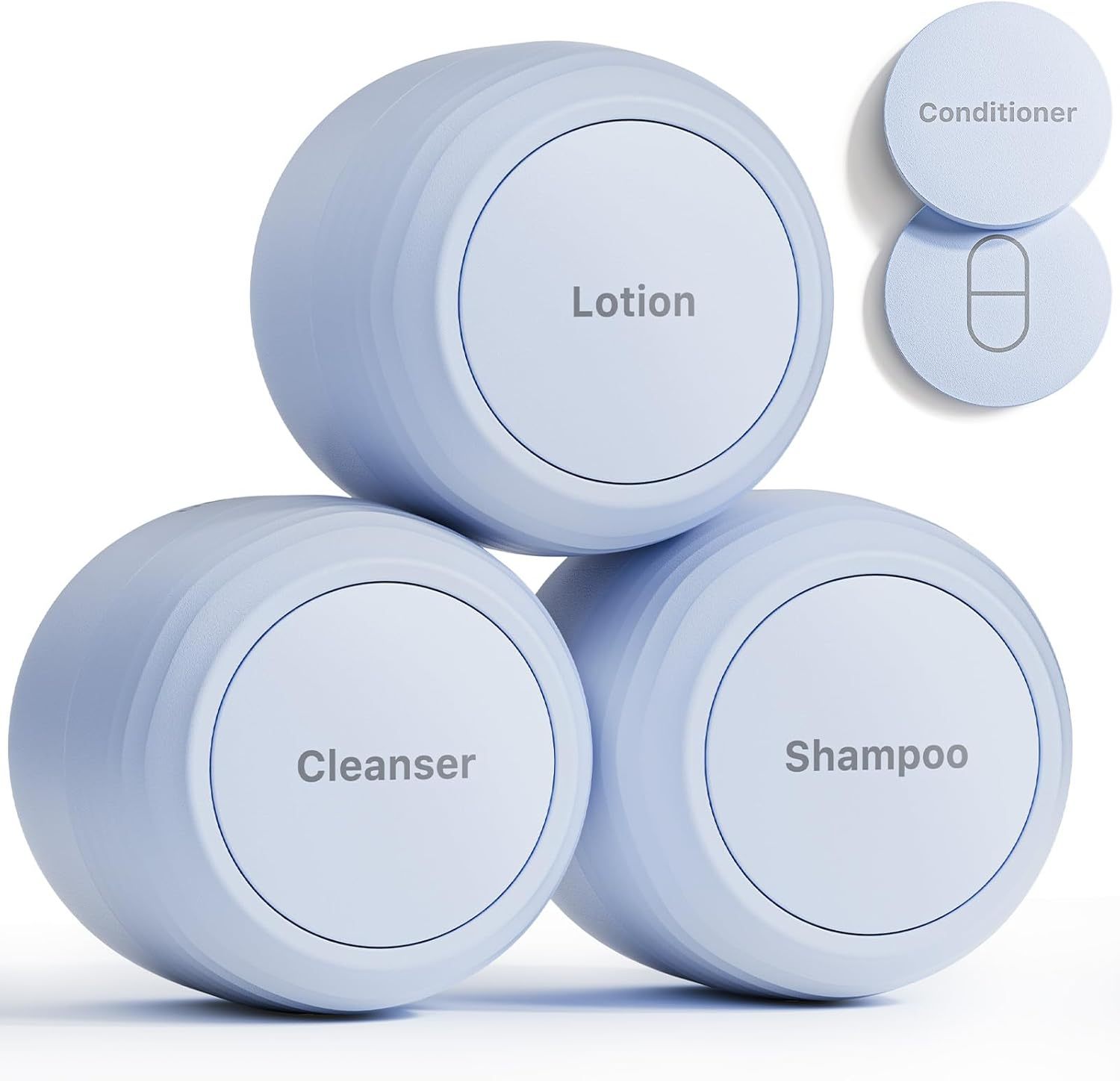 Trimcoo New Travel Toiletry Containers [Ultra Leakproof] TSA-Approved, PLA Hard Shell Jars with 5 Magnetic Labels, Wide Mouth Bottles for Lotion, Cleanser, Shampoo, Conditioner, Blue, 3 Pack, 1OZ