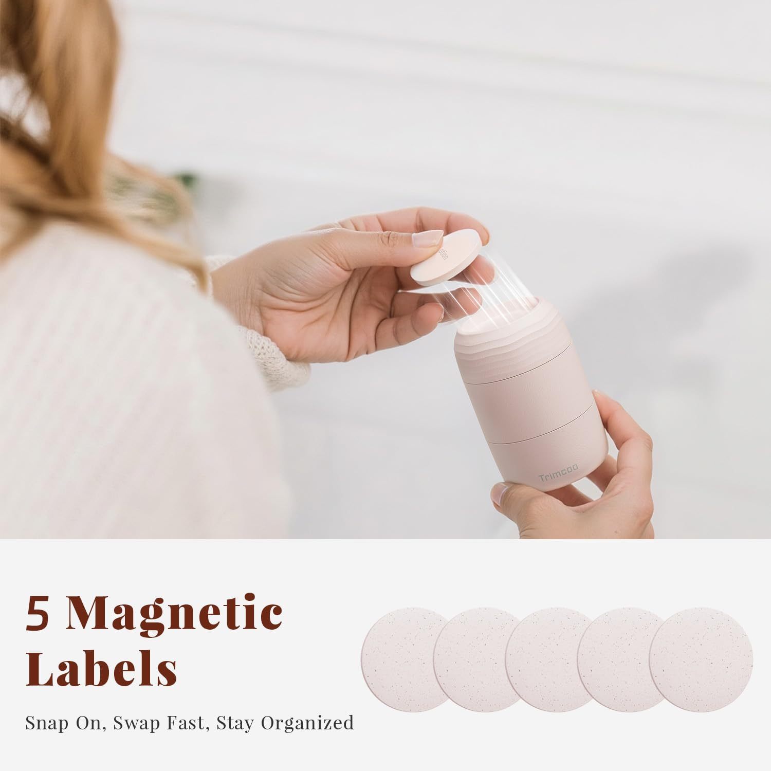 Trimcoo New Travel Toiletry Containers [Ultra Leakproof] TSA-Approved, PLA Hard Shell Jars with 5 Magnetic Labels, Wide Mouth Bottles for Lotion, Cleanser, Shampoo, Conditioner, Pink, 3 Pack, 2OZ