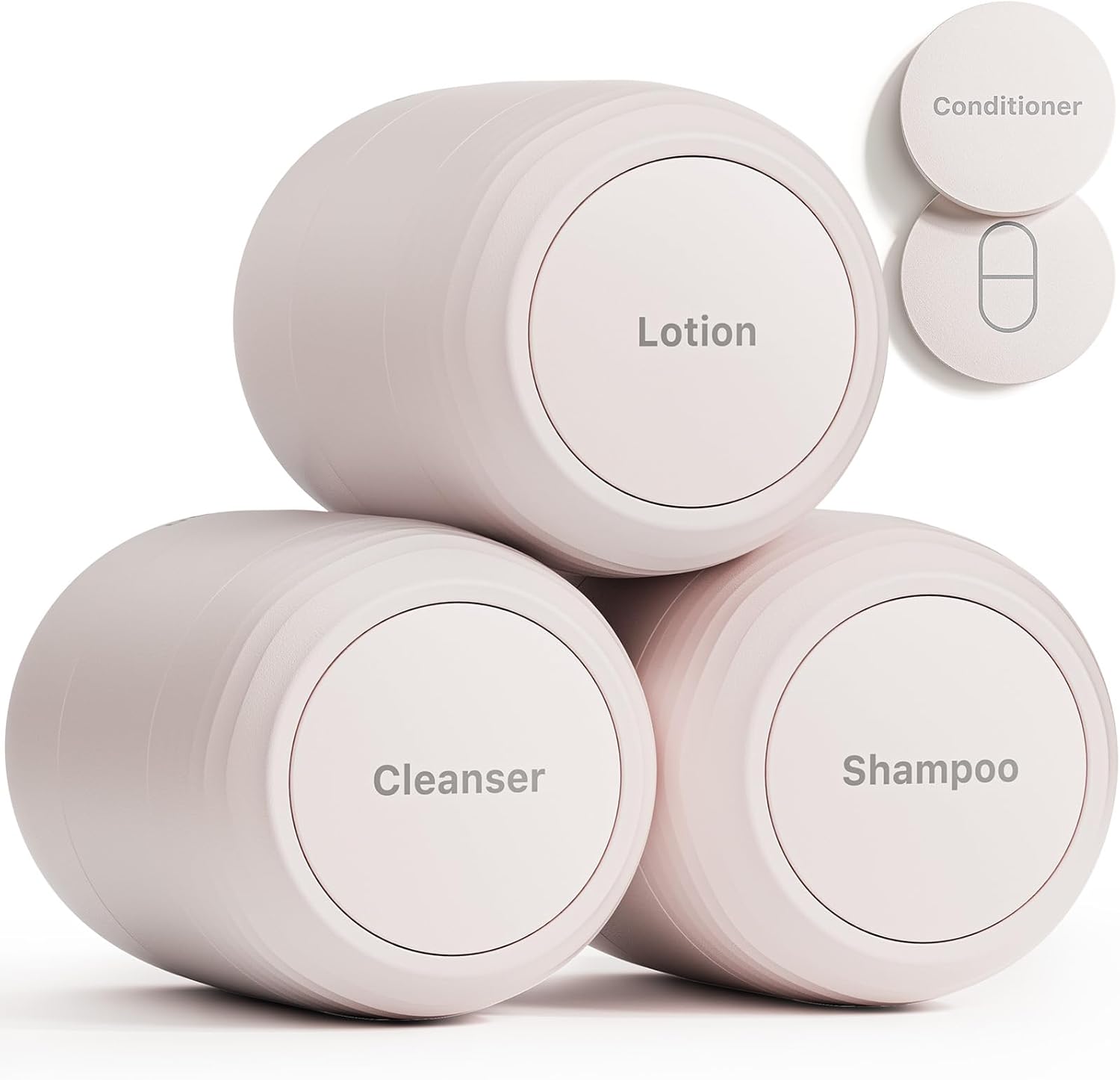 Trimcoo New Travel Toiletry Containers [Ultra Leakproof] TSA-Approved, PLA Hard Shell Jars with 5 Magnetic Labels, Wide Mouth Bottles for Lotion, Cleanser, Shampoo, Conditioner, Beige, 3 Pack, 2OZ