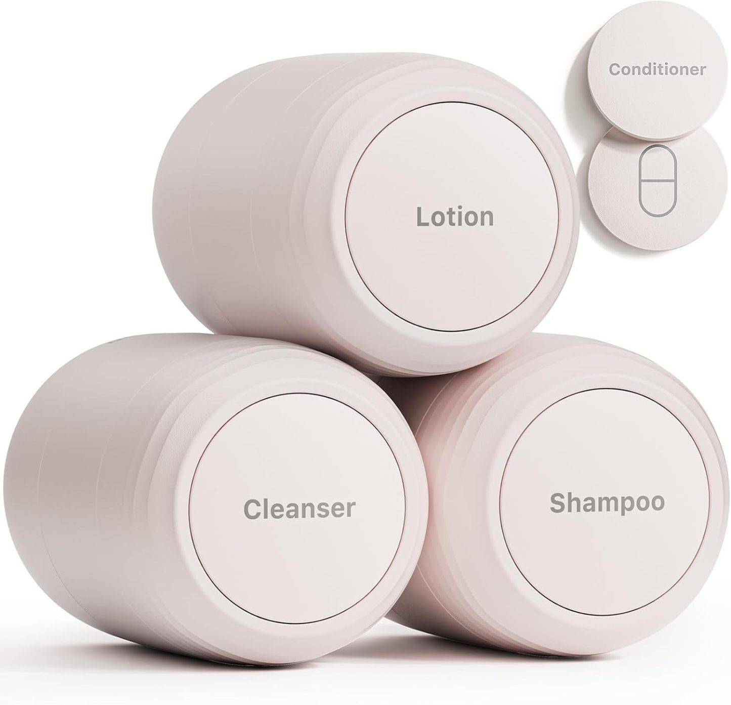 Trimcoo New Travel Toiletry Containers [Ultra Leakproof] TSA-Approved, PLA Hard Shell Jars with 5 Magnetic Labels, Wide Mouth Bottles for Lotion, Cleanser, Shampoo, Conditioner, Beige, 3 Pack, 2OZ