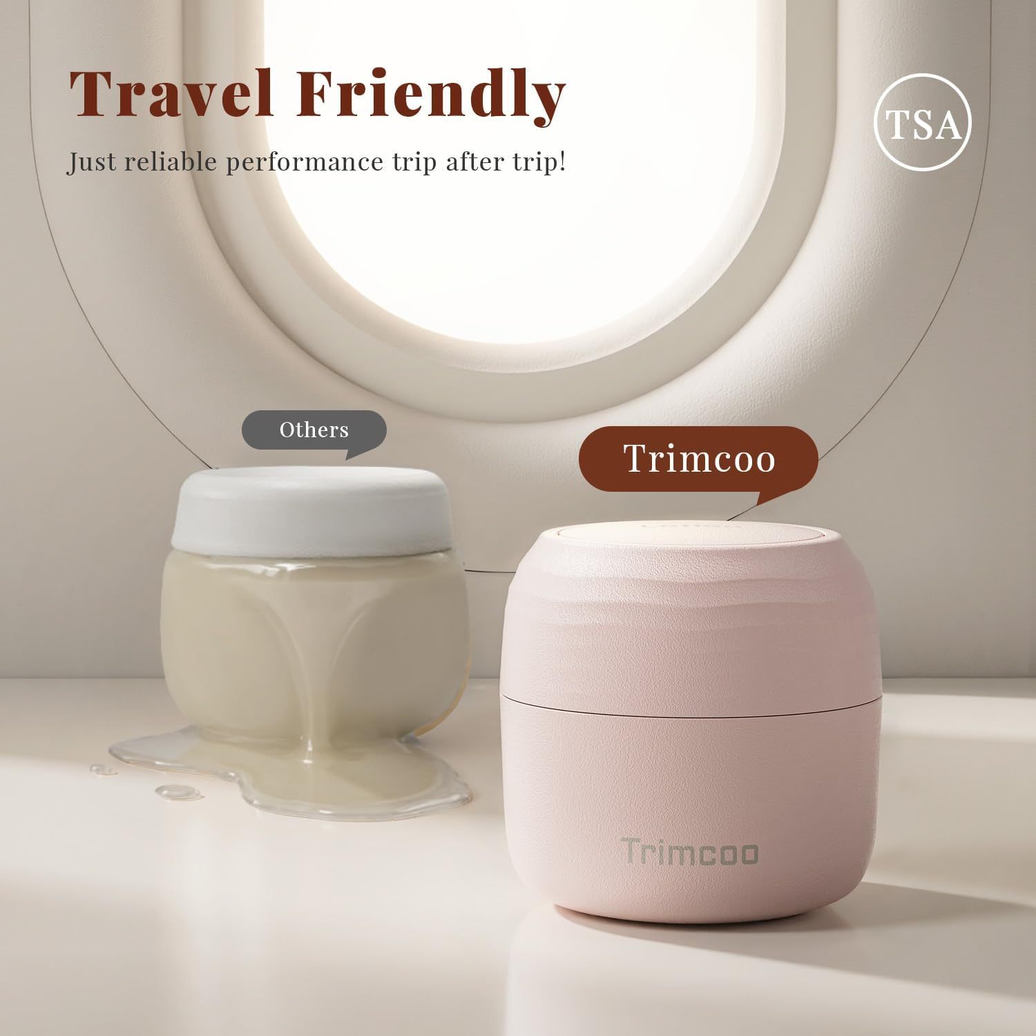 Trimcoo New Travel Toiletry Containers [Ultra Leakproof] TSA-Approved, PLA Hard Shell Jars with 5 Magnetic Labels, Wide Mouth Bottles for Lotion, Cleanser, Shampoo, Conditioner, Pink, 3 Pack, 1OZ
