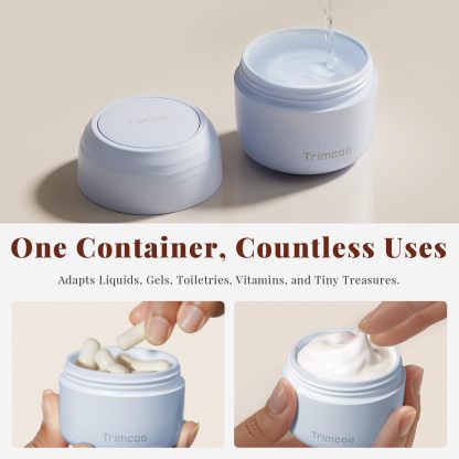 Trimcoo New Travel Toiletry Containers [Ultra Leakproof] TSA-Approved, PLA Hard Shell Jars with 5 Magnetic Labels, Wide Mouth Bottles for Lotion, Cleanser, Shampoo, Conditioner, Blue, 3 Pack, 1OZ