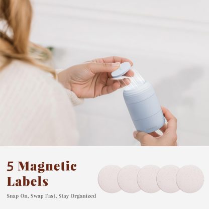 Trimcoo New Travel Toiletry Containers [Ultra Leakproof] TSA-Approved, PLA Hard Shell Jars with 5 Magnetic Labels, Wide Mouth Bottles for Lotion, Cleanser, Shampoo, Conditioner, Blue, 3 Pack, 2OZ