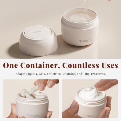 Trimcoo New Travel Toiletry Containers [Ultra Leakproof] TSA-Approved, PLA Hard Shell Jars with 5 Magnetic Labels, Wide Mouth Bottles for Lotion, Cleanser, Shampoo, Conditioner, Beige, 3 Pack, 1OZ