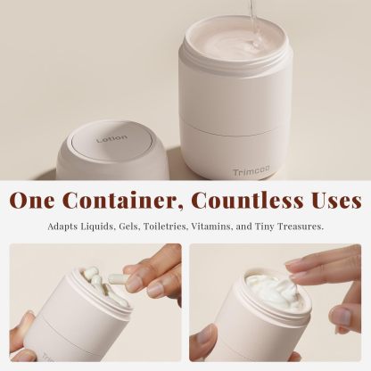 Trimcoo New Travel Toiletry Containers [Ultra Leakproof] TSA-Approved, PLA Hard Shell Jars with 5 Magnetic Labels, Wide Mouth Bottles for Lotion, Cleanser, Shampoo, Conditioner, Beige, 3 Pack, 2OZ