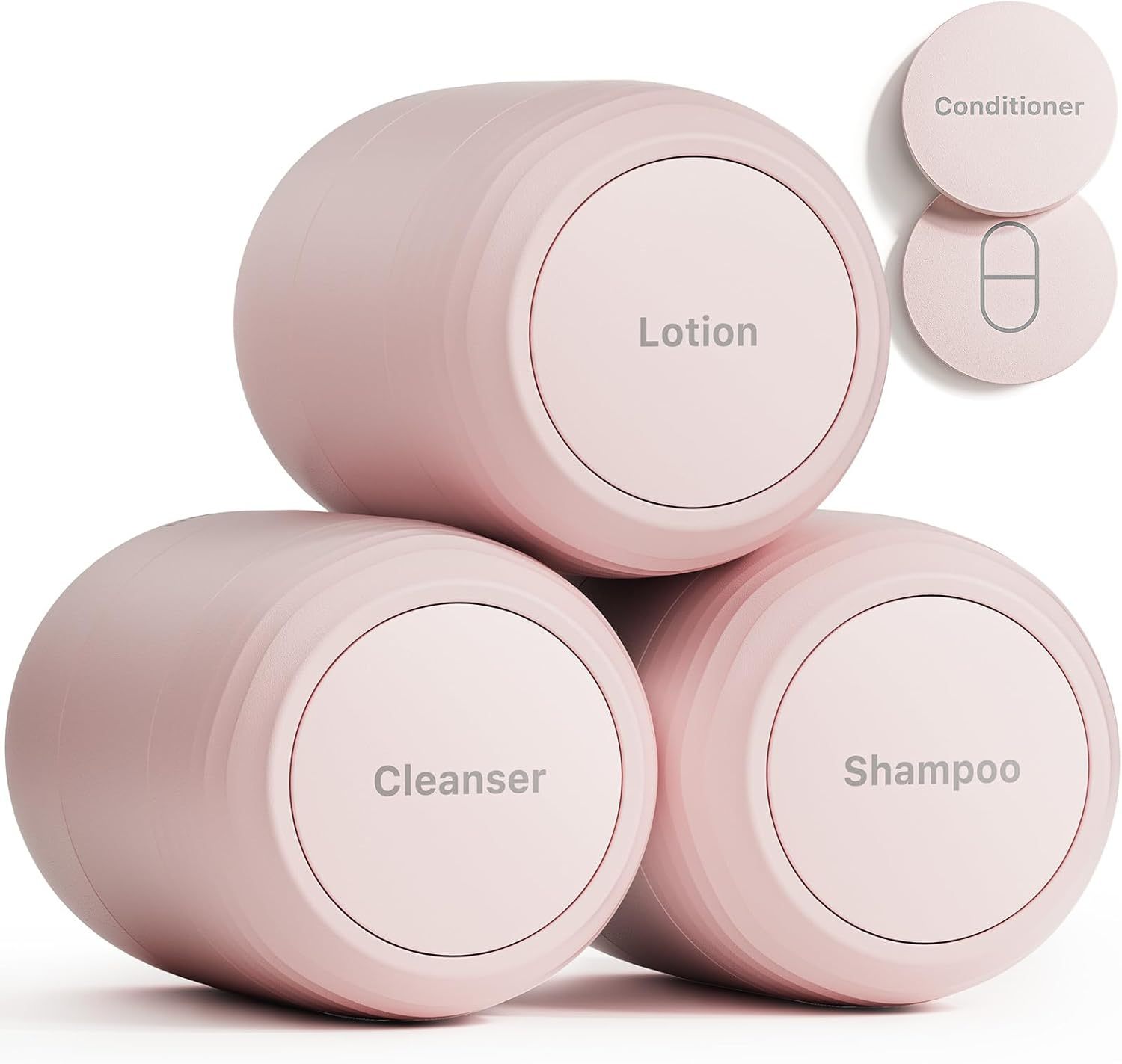 Trimcoo New Travel Toiletry Containers [Ultra Leakproof] TSA-Approved, PLA Hard Shell Jars with 5 Magnetic Labels, Wide Mouth Bottles for Lotion, Cleanser, Shampoo, Conditioner, Pink, 3 Pack, 2OZ