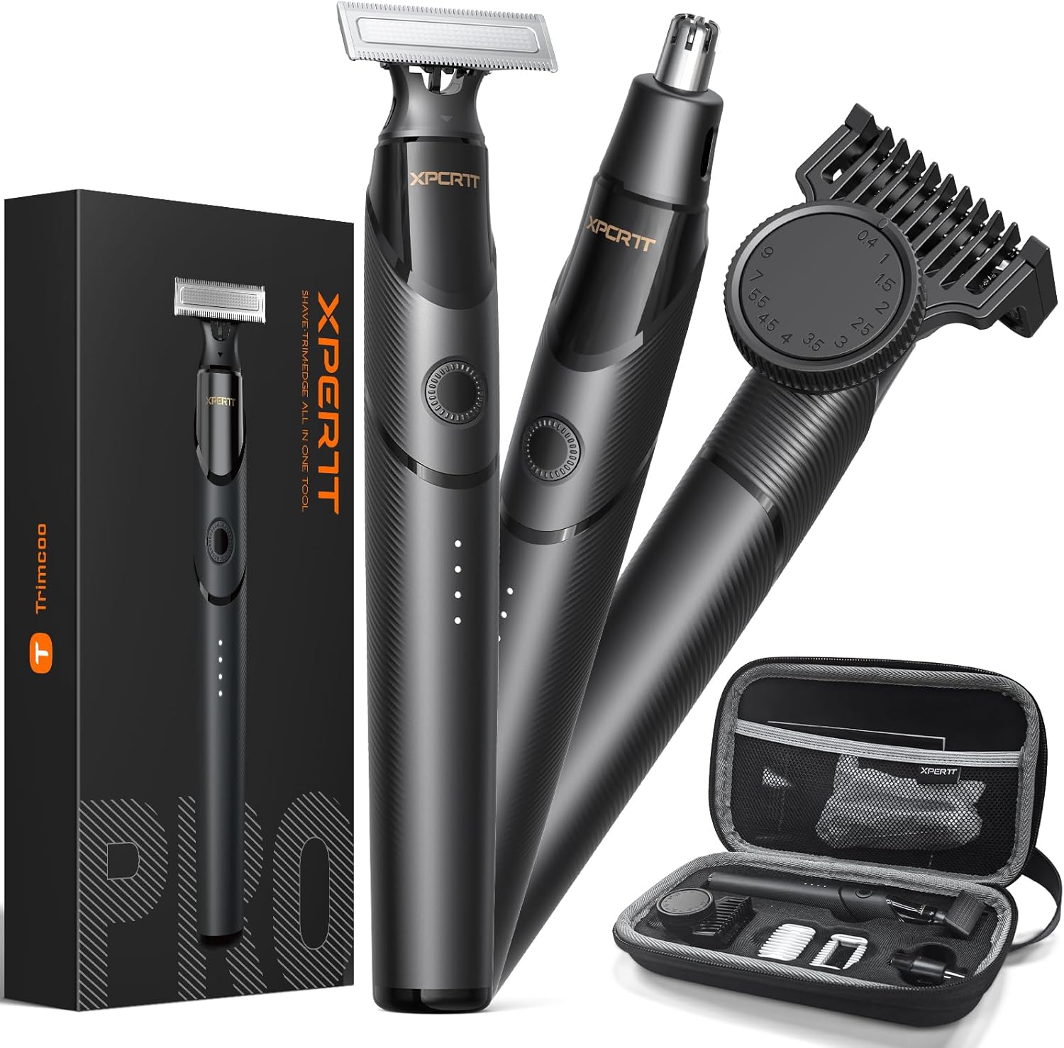 2025 Upgraded Beard & Nose Hair Trimmer Kit, [All-in-One] 12 in 1 Rotating Comb, Travel Body Hair Electric Shaver for Men, USB-C Fast Charging, Painless Razor Waterproof Wet/Dry, Black(Pack)