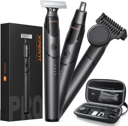 2025 Upgraded Beard & Nose Hair Trimmer Kit, [All-in-One] 12 in 1 Rotating Comb, Travel Body Hair Electric Shaver for Men, USB-C Fast Charging, Painless Razor Waterproof Wet/Dry, Black(Pack)