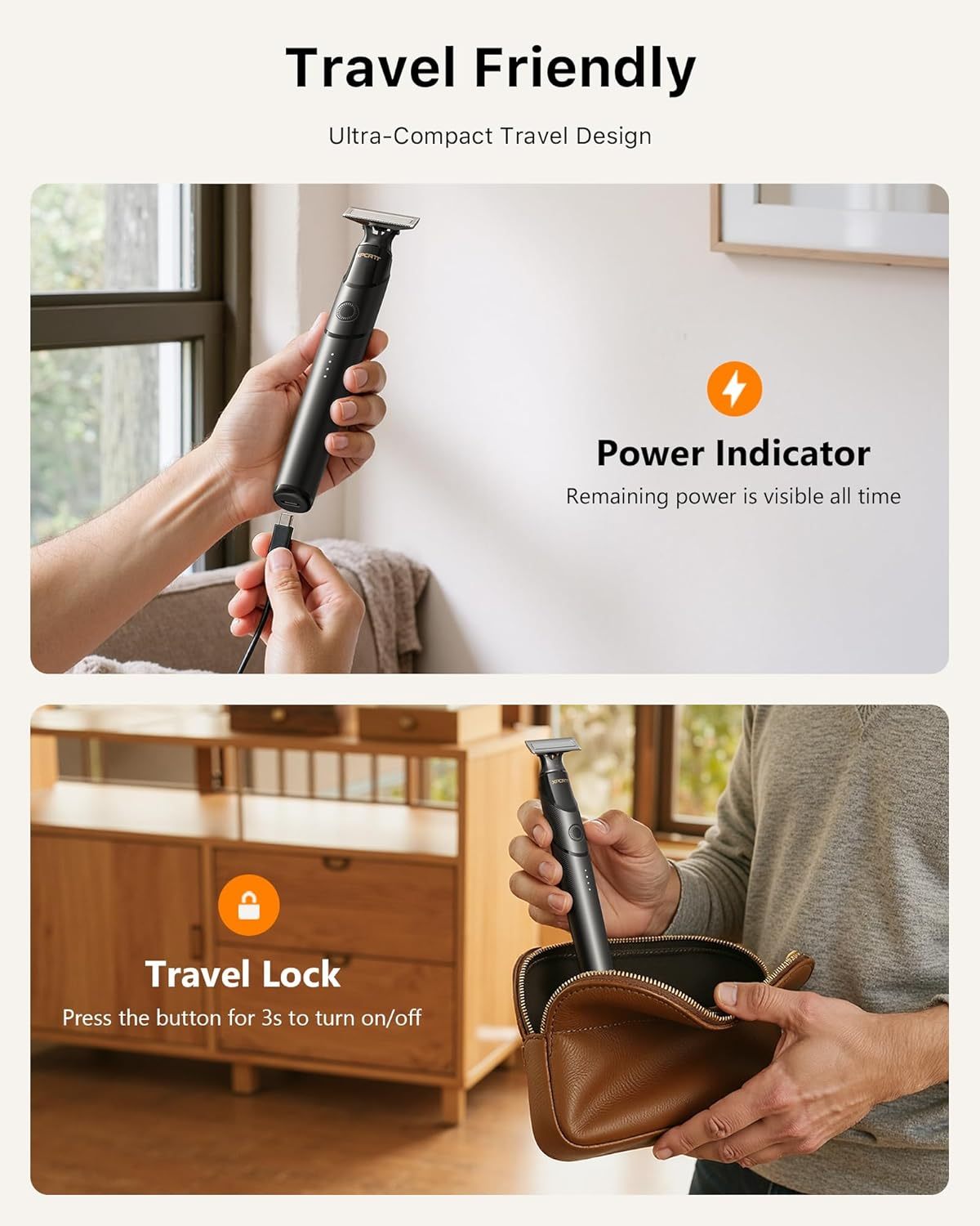 2025 Upgraded Electric Beard Trimmer and Shaver [Painless & Smooth] USB-C Fast Charging Travel Portable Body Hair Electric Razors for Men, Cordless Waterproof Wet/Dry Groomer, Black(Lite)