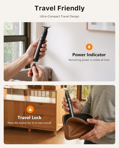 2025 Upgraded Electric Beard Trimmer and Shaver [Painless & Smooth] USB-C Fast Charging Travel Portable Body Hair Electric Razors for Men, Cordless Waterproof Wet/Dry Groomer, Black(Lite)