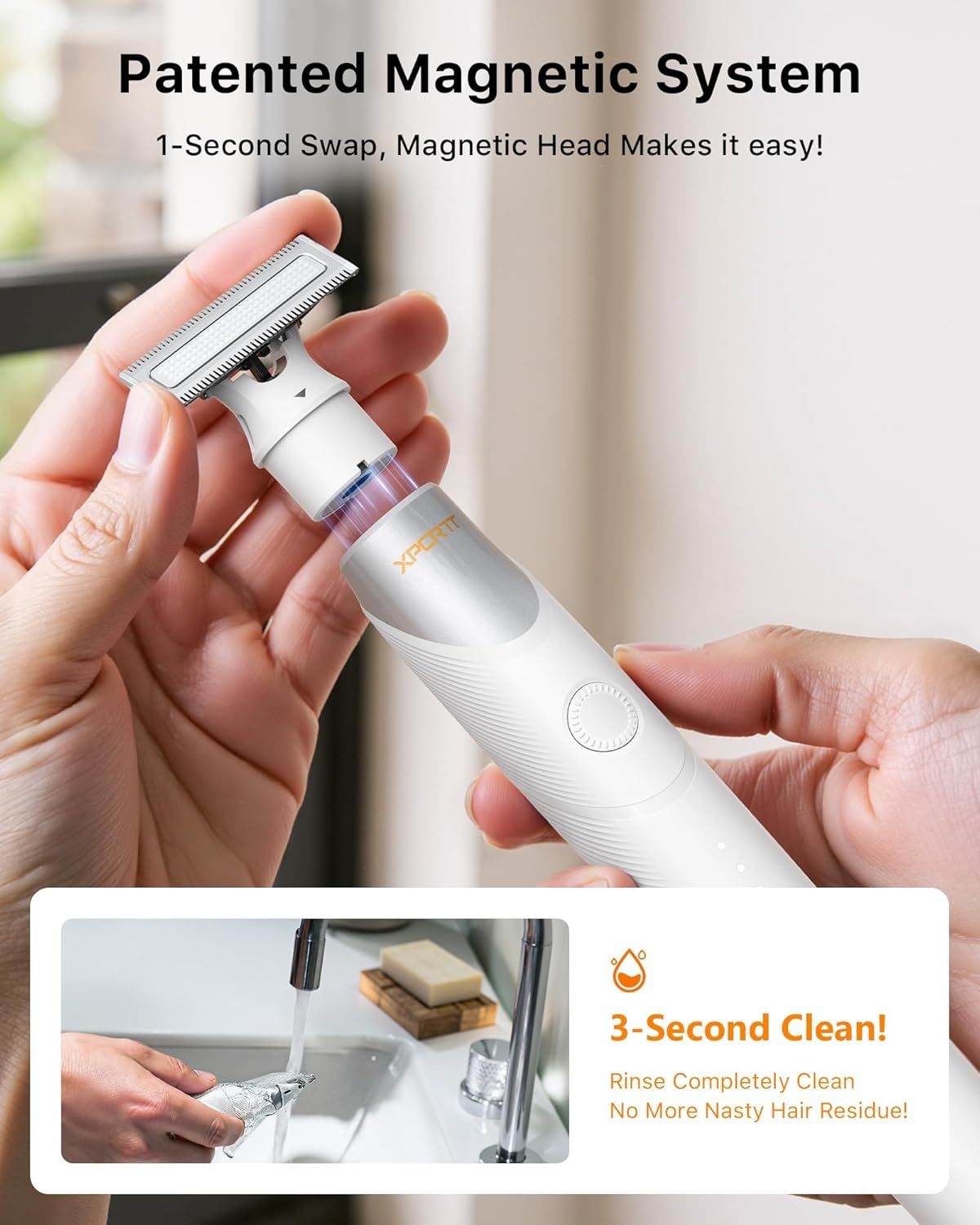 New Electric Beard & Nose Hair Trimmer Kit - Painless Razor with 12 in 1 Rotating Comb, Magnetic Nose Hair Head, Waterproof Wet/Dry, Groin/Ball Shaver for Men, USB-C Fast Charging,White(Pack)