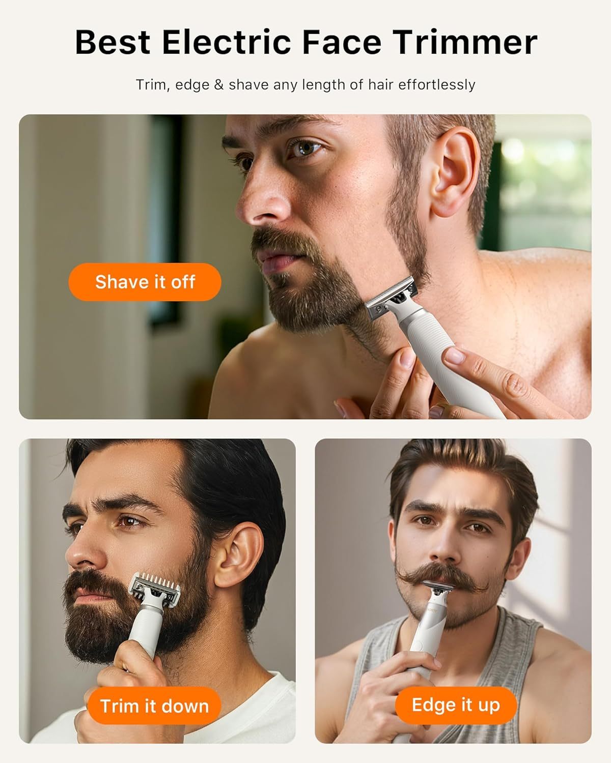 New Electric Beard & Nose Hair Trimmer Kit - Painless Razor with 12 in 1 Rotating Comb, Magnetic Nose Hair Head, Waterproof Wet/Dry, Groin/Ball Shaver for Men, USB-C Fast Charging,White(Pack)