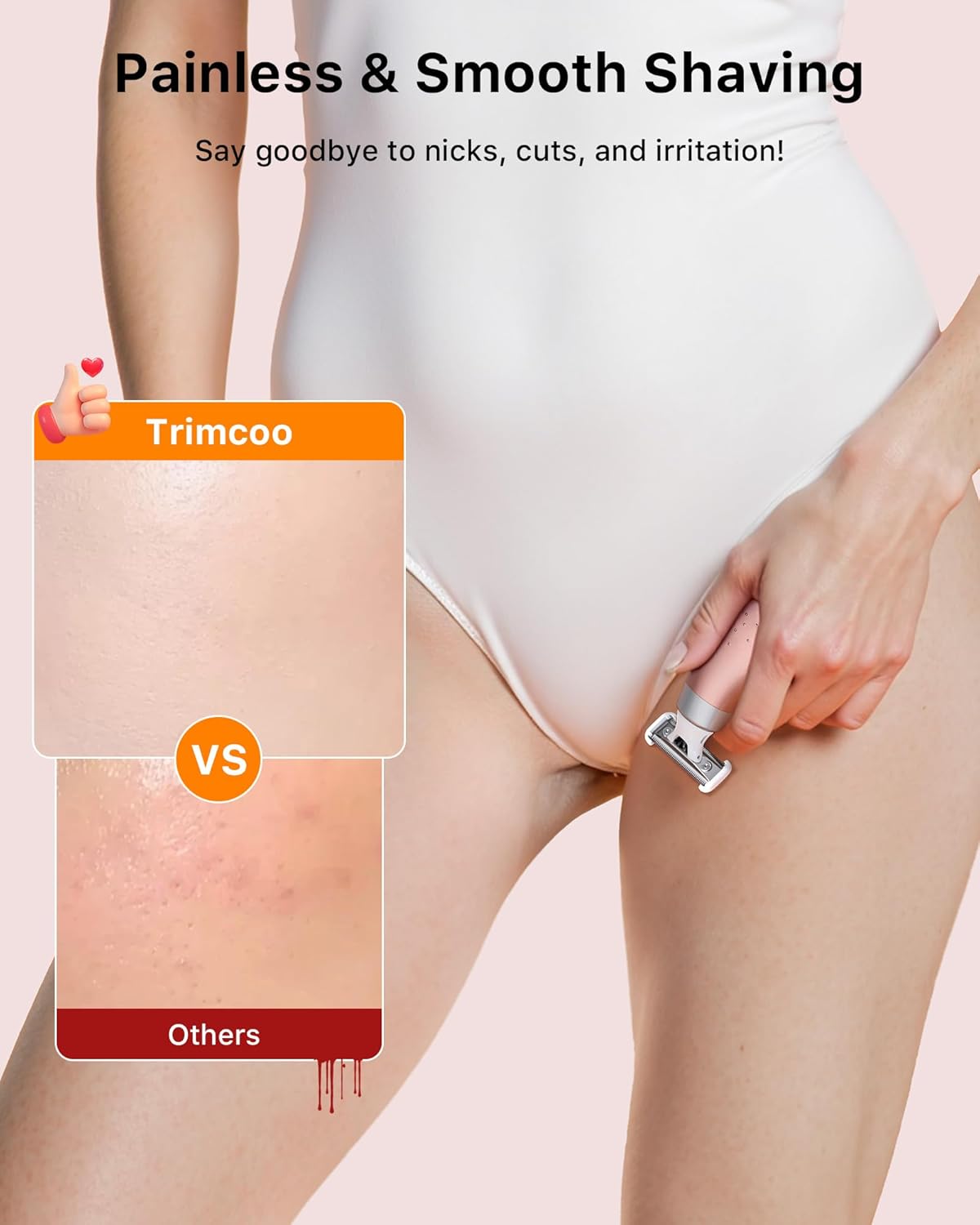 [2025 Upgraded] Body Hair Trimmer for Women [Small But Powerful] Painless Pubic Hair Removal, Waterproof Wet/Dry Bikini Line Shaver, USB-C Charging Electric Razor with Travel Case, Rose Gold