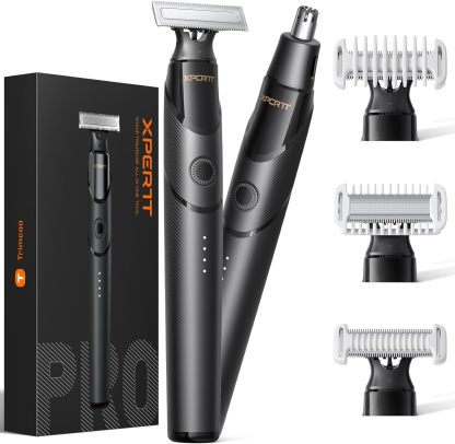 2025 Upgraded Body & Nose Hair Trimmer Kit, [All-in-One] Travel Beard Electric Shaver for Men, USB-C Fast Charging, Rechargeable Painless Razor Cordless Waterproof Wet/Dry, Black(Solo)