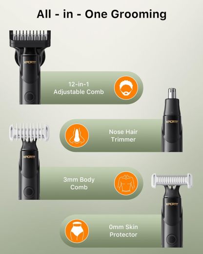 2025 Upgraded Beard & Nose Hair Trimmer Kit, [All-in-One] 12 in 1 Rotating Comb, Travel Body Hair Electric Shaver for Men, USB-C Fast Charging, Painless Razor Waterproof Wet/Dry, Black(Pack)