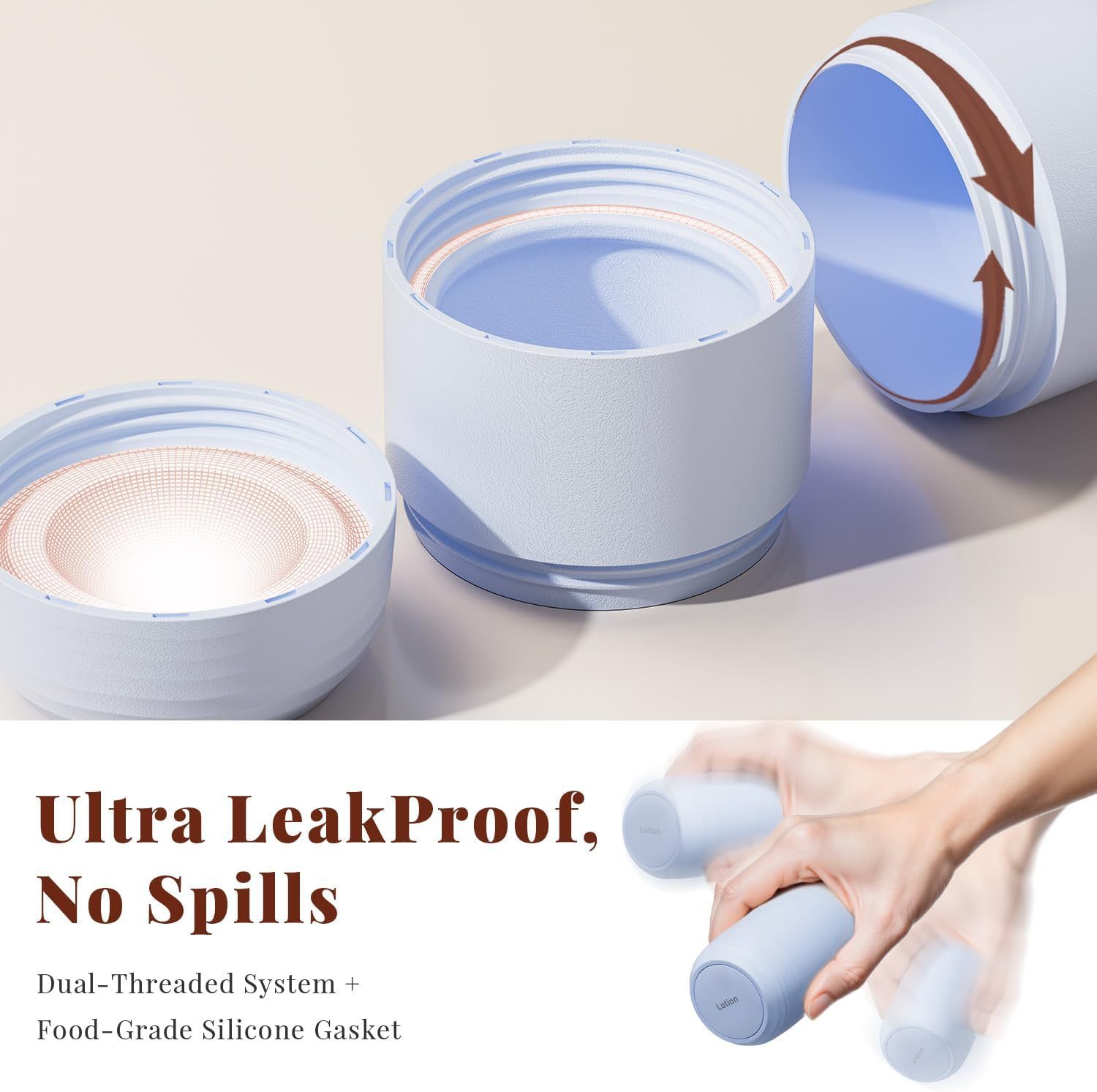 Trimcoo New Travel Toiletry Containers [Ultra Leakproof] TSA-Approved, PLA Hard Shell Jars with 5 Magnetic Labels, Wide Mouth Bottles for Lotion, Cleanser, Shampoo, Conditioner, Blue, 3 Pack, 2OZ