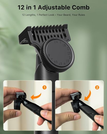 2025 Upgraded Beard & Nose Hair Trimmer Kit, [All-in-One] 12 in 1 Rotating Comb, Travel Body Hair Electric Shaver for Men, USB-C Fast Charging, Painless Razor Waterproof Wet/Dry, Black(Pack)
