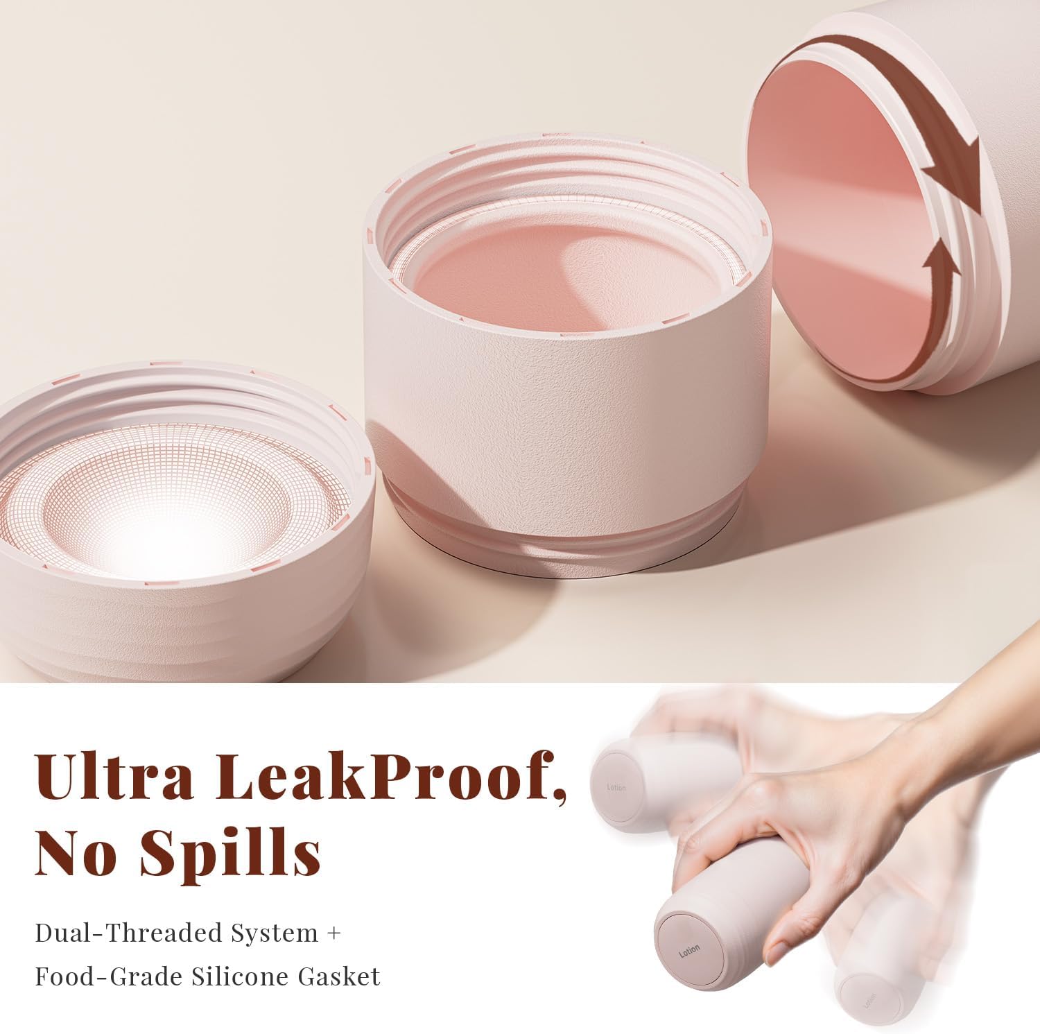 Trimcoo New Travel Toiletry Containers [Ultra Leakproof] TSA-Approved, PLA Hard Shell Jars with 5 Magnetic Labels, Wide Mouth Bottles for Lotion, Cleanser, Shampoo, Conditioner, Pink, 3 Pack, 2OZ