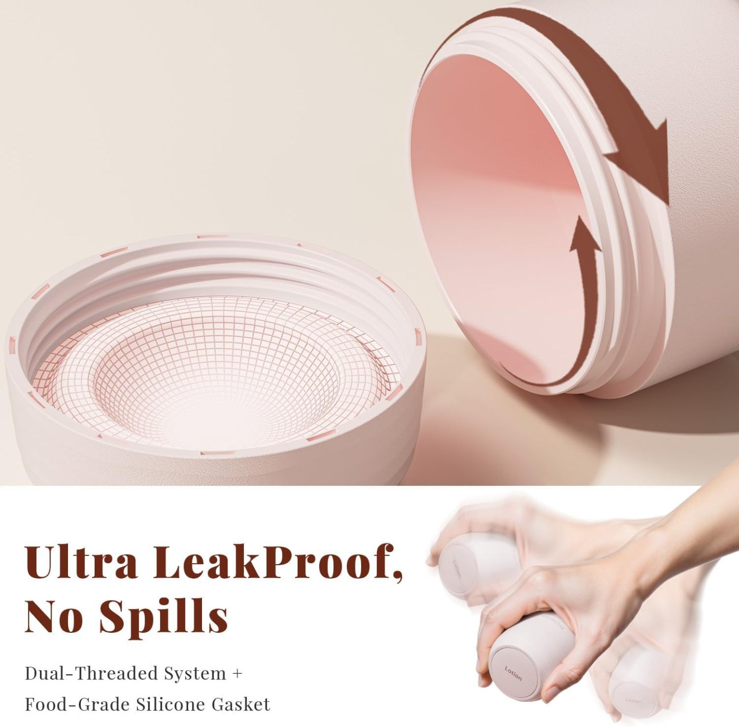 Trimcoo New Travel Toiletry Containers [Ultra Leakproof] TSA-Approved, PLA Hard Shell Jars with 5 Magnetic Labels, Wide Mouth Bottles for Lotion, Cleanser, Shampoo, Conditioner, Pink, 3 Pack, 1OZ