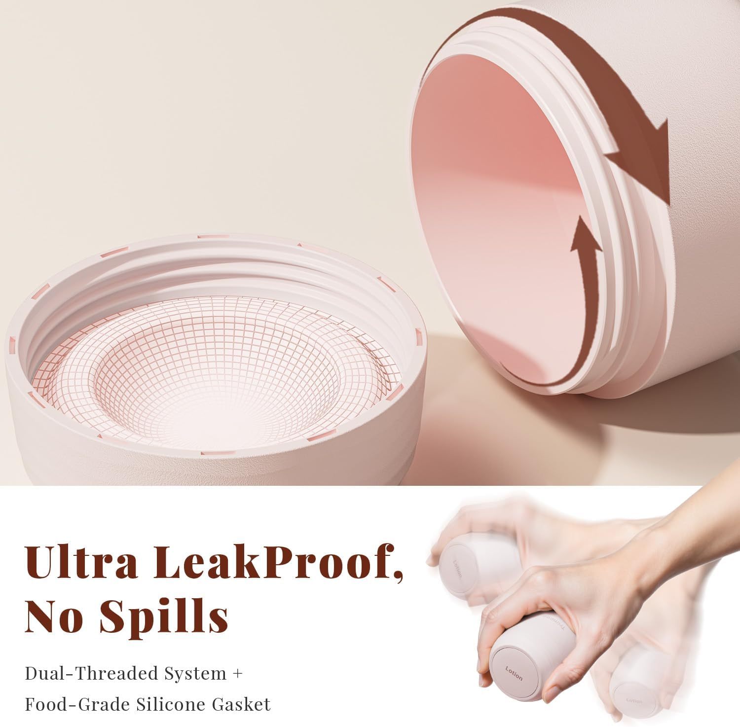 Trimcoo New Travel Toiletry Containers [Ultra Leakproof] TSA-Approved, PLA Hard Shell Jars with 5 Magnetic Labels, Wide Mouth Bottles for Lotion, Cleanser, Shampoo, Conditioner, Pink, 3 Pack, 1OZ