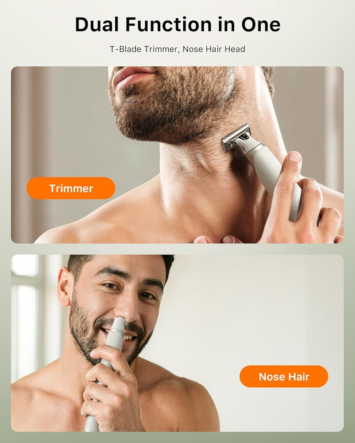 2 in 1 Electric Body & Nose Hair Trimmer - Painless Beard Razor for Men, All-in-One Groomer with Magnetic Nose Hair Head, Waterproof Wet/Dry Groin/Ball Shaver,USB-C Fast Charging,White(Solo)