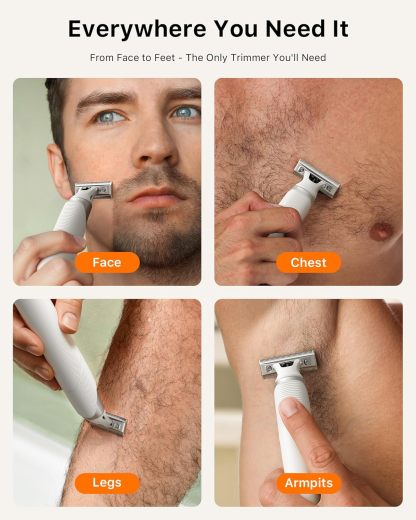 New Electric Beard & Nose Hair Trimmer Kit - Painless Razor with 12 in 1 Rotating Comb, Magnetic Nose Hair Head, Waterproof Wet/Dry, Groin/Ball Shaver for Men, USB-C Fast Charging,White(Pack)