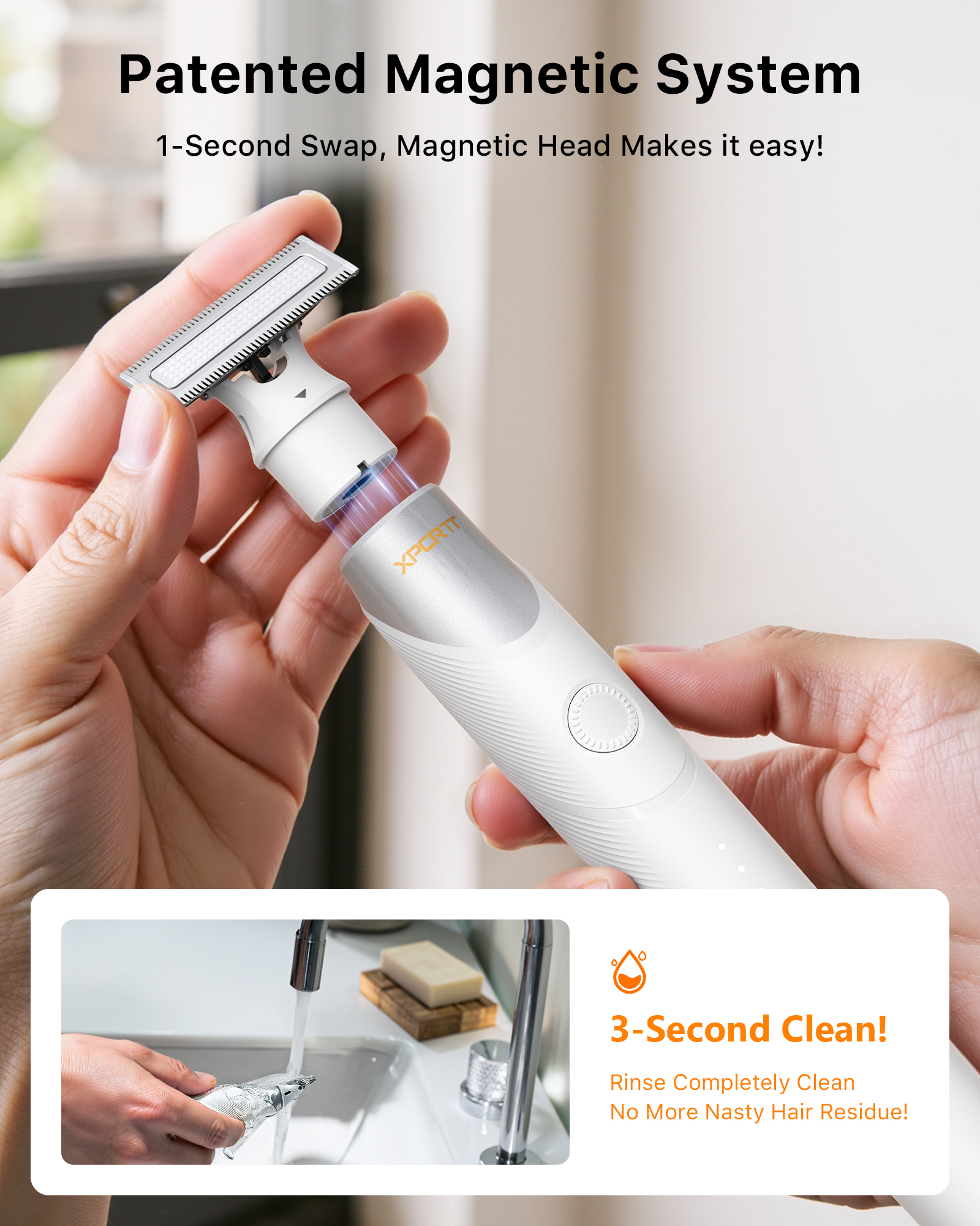 Trimcoo Electric Groin & Body Hair Trimmer - Painless Beard Razor for Men, All-in-One Body Groomer, Waterproof Wet/Dry Men's Ball Shaver with Magnetic Head, USB-C Charging, Easy Claen, White(Lite)