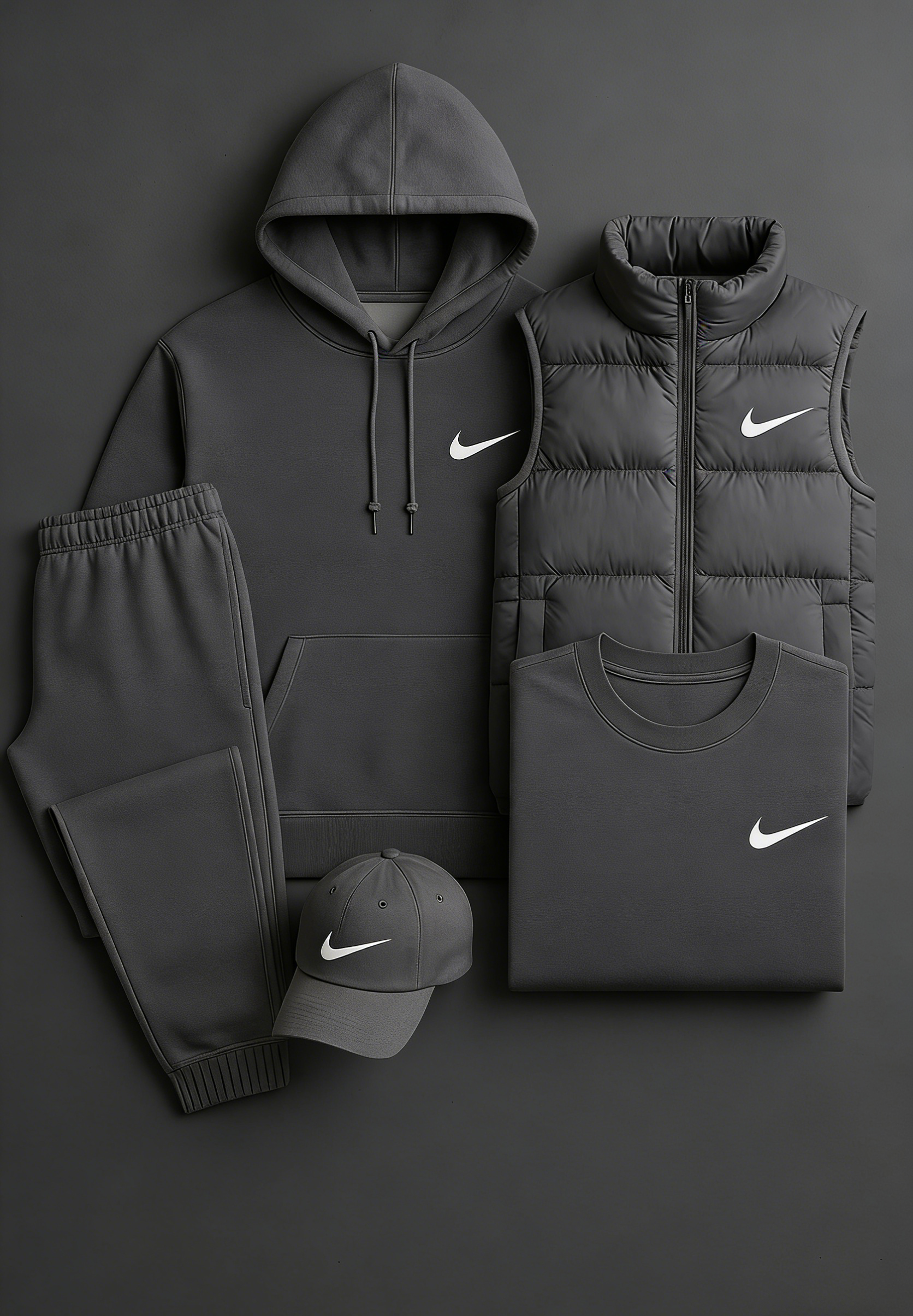 Nk Complete Set - Sweatshirt, Pants, Puffer Jacket