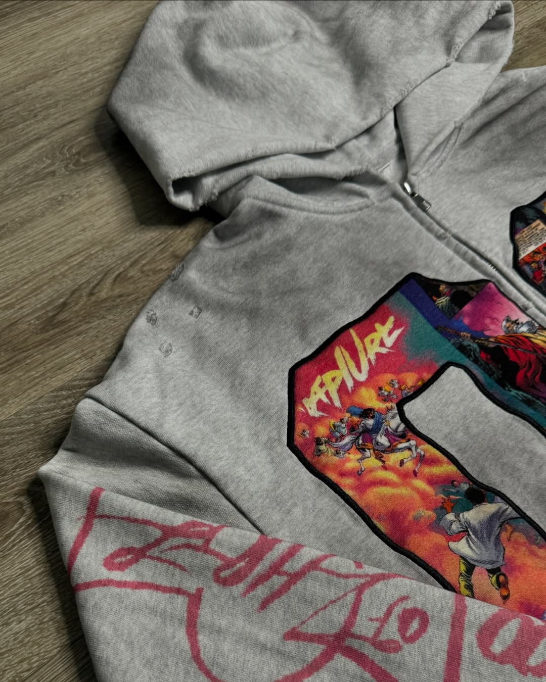 Faux Rhinestone Print Ombre Zip-Up Hoodie Set