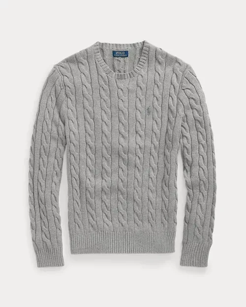 POLO Cable-Knit Cotton Crew Neck Sweater