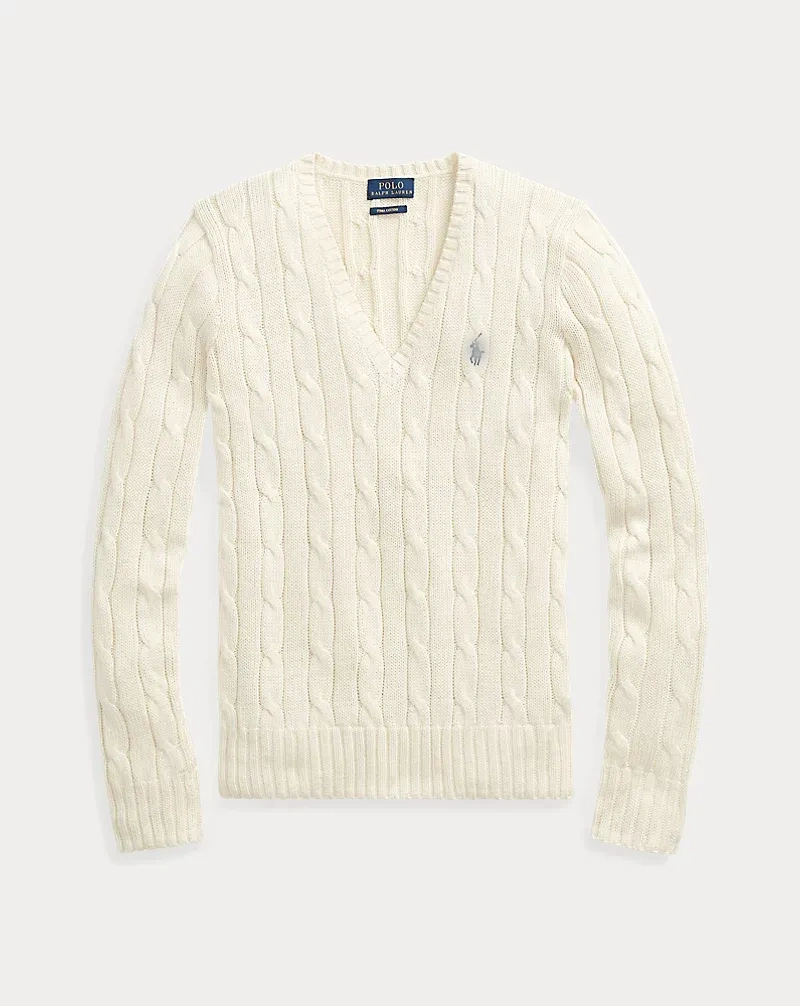 POLO Cable-Knit Cotton V-Neck Sweater