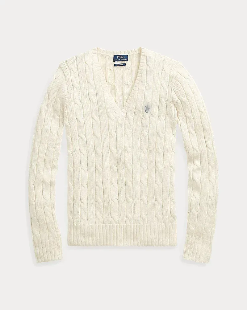 POLO Cable-Knit Cotton V-Neck Sweater
