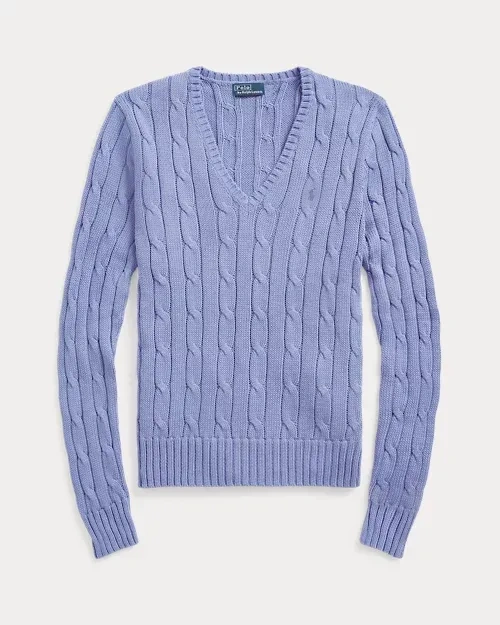 POLO Cable-Knit Cotton V-Neck Sweater
