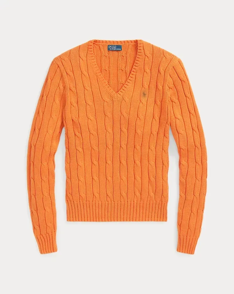 POLO Cable-Knit Cotton V-Neck Sweater