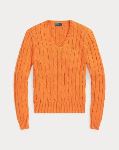 POLO Cable-Knit Cotton V-Neck Sweater