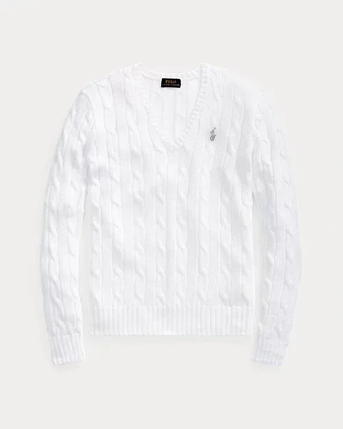POLO Cable-Knit Cotton V-Neck Sweater