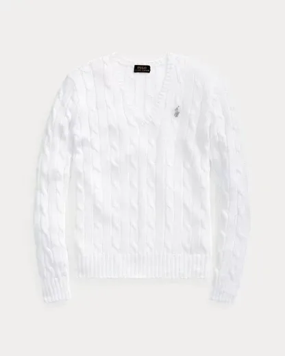 POLO Cable-Knit Cotton V-Neck Sweater