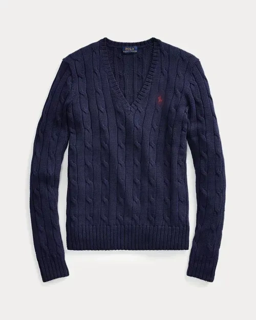 POLO Cable-Knit Cotton V-Neck Sweater