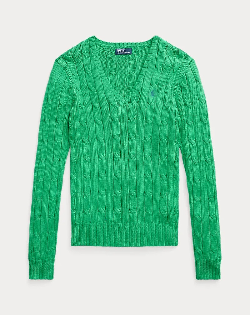 POLO Cable-Knit Cotton V-Neck Sweater