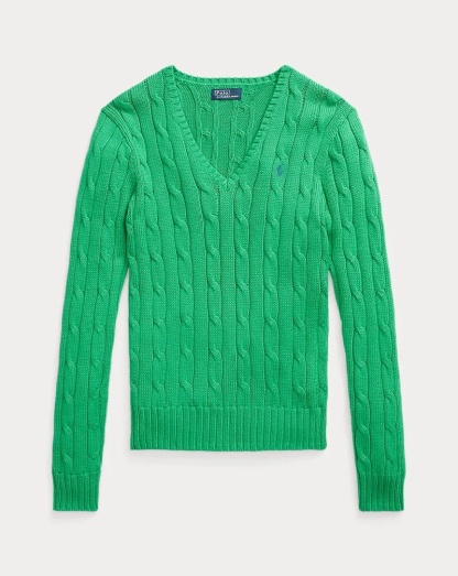 POLO Cable-Knit Cotton V-Neck Sweater