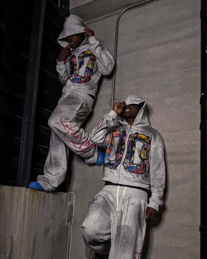 Faux Rhinestone Print Ombre Zip-Up Hoodie Set