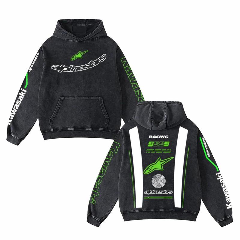 Retro Green Alpinestars Kawasaki Racing Washed Hoodie Rebel8 