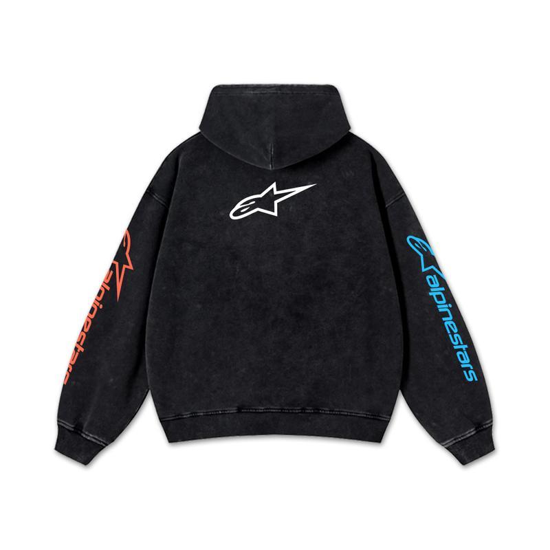 Retro Alpinestars Rad LS Racing Washed Hoodie MotoGP World Champion Enthusiast Apparel Streetwear Hann Spree Racing Team Super Motorsports Clothing Riders Motocross Off-Road Dirt Bike Fan Gear Cotton For Moto Fan