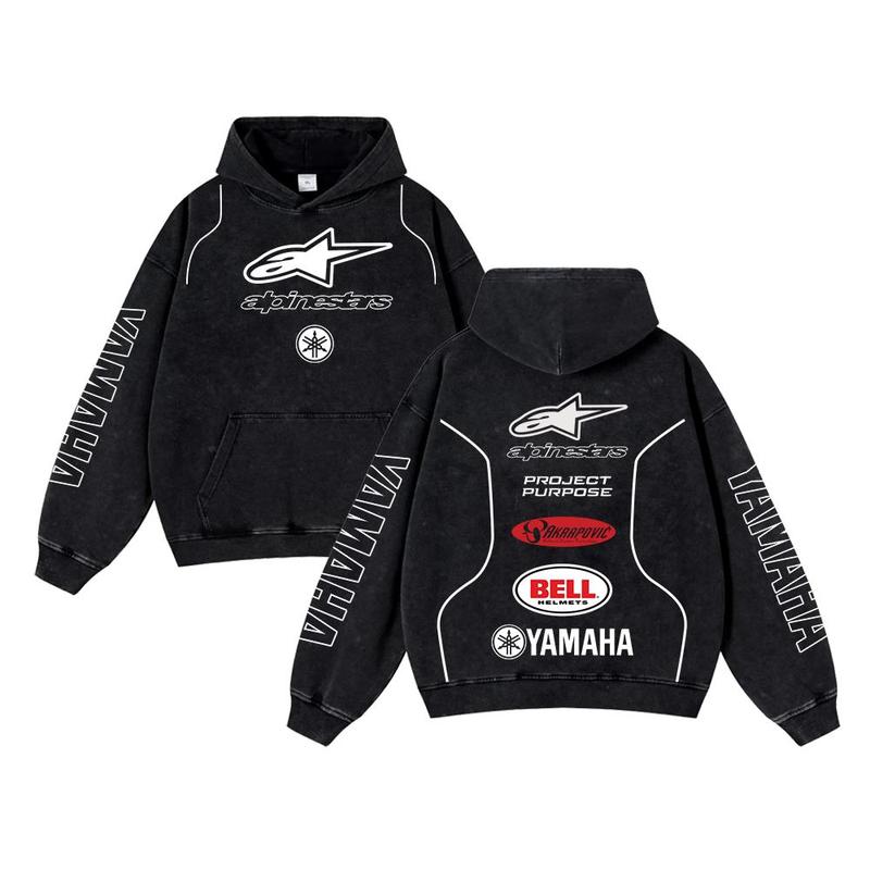 Retro Alpinestar Yamaha Racing Washed Hoodie Bell Helmet 