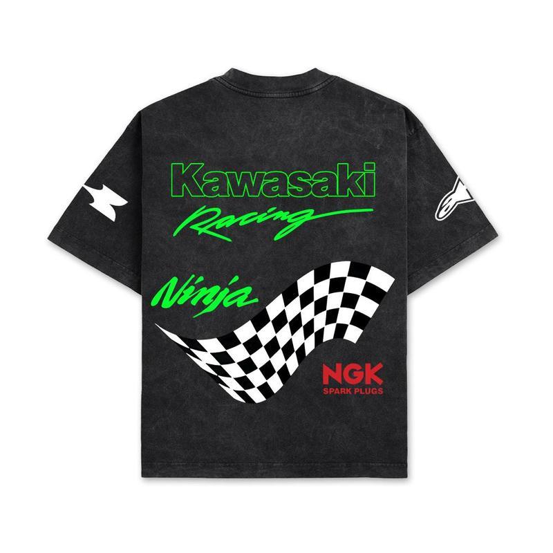 Retro Alpinestar Kawasaki Ninja Racing Washed T-Shirt AGV Helmets 