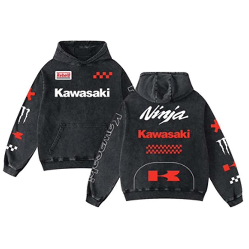 Retro Red Monster Energy Kawasaki Racing Washed Hoodie 