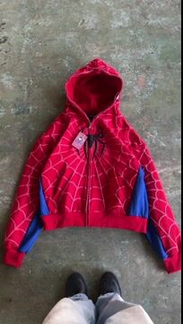 Contrast spider print zip-up hoodie